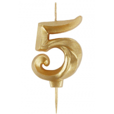 Свеча -цифра "5" витая золото 5см